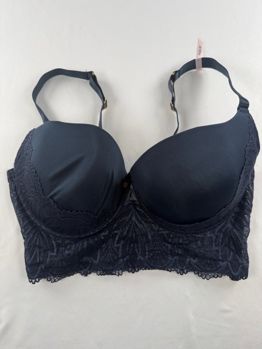 Daisy Fuentes Navy Longline Lace Push-Up Bra